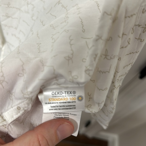 Silky Button Up with Word Print in Cream on White - Picture 5 of 6